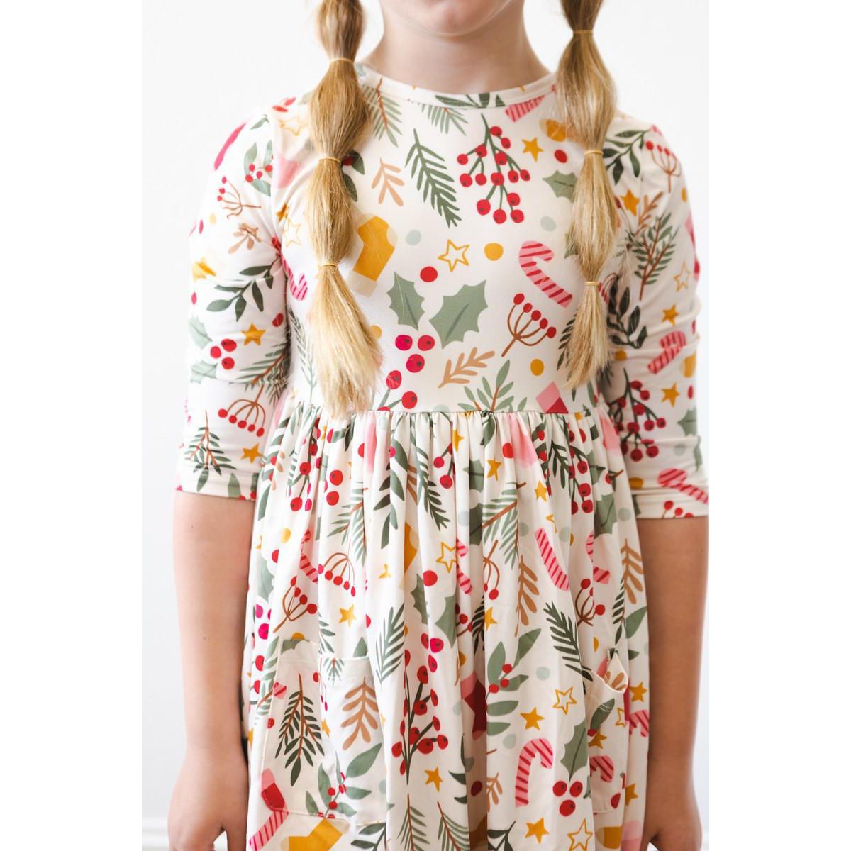 Holly Jolly Christmas 3/4 Sleeve Pocket Twirl Dress