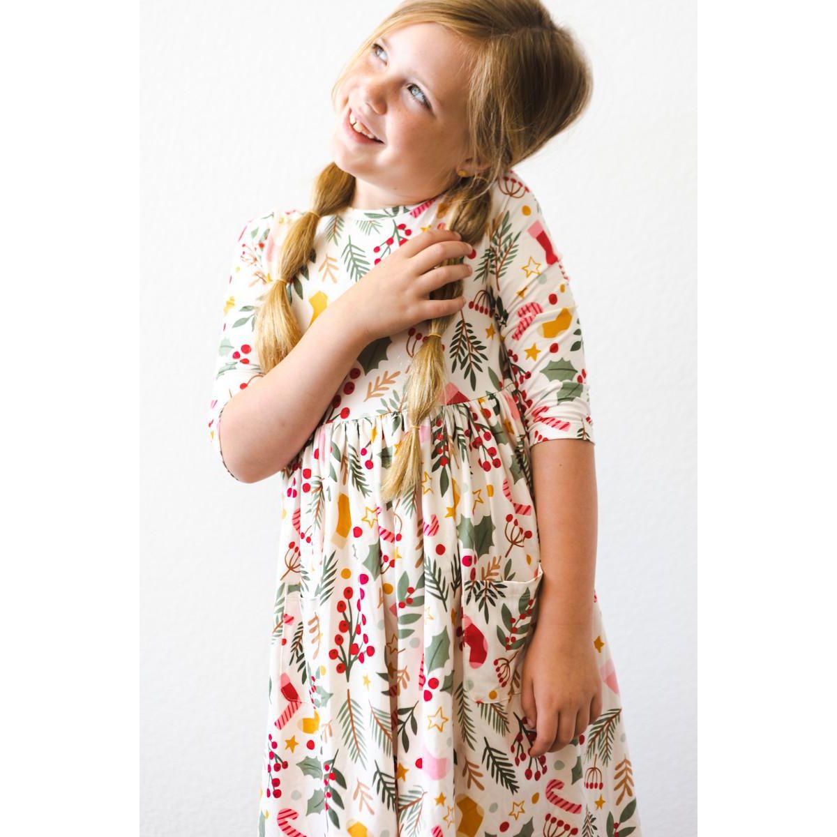 Holly Jolly Christmas 3/4 Sleeve Pocket Twirl Dress