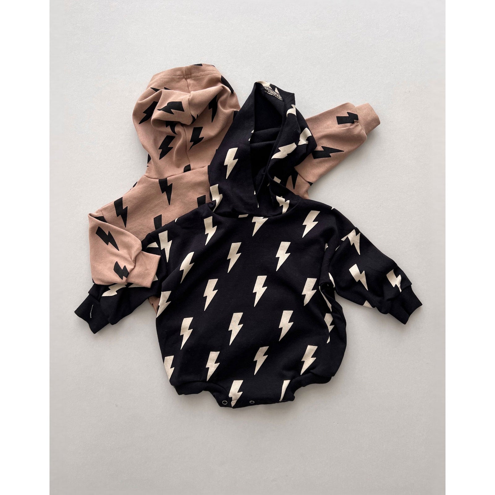 Hooded Bubble Romper  |  Black Bolts