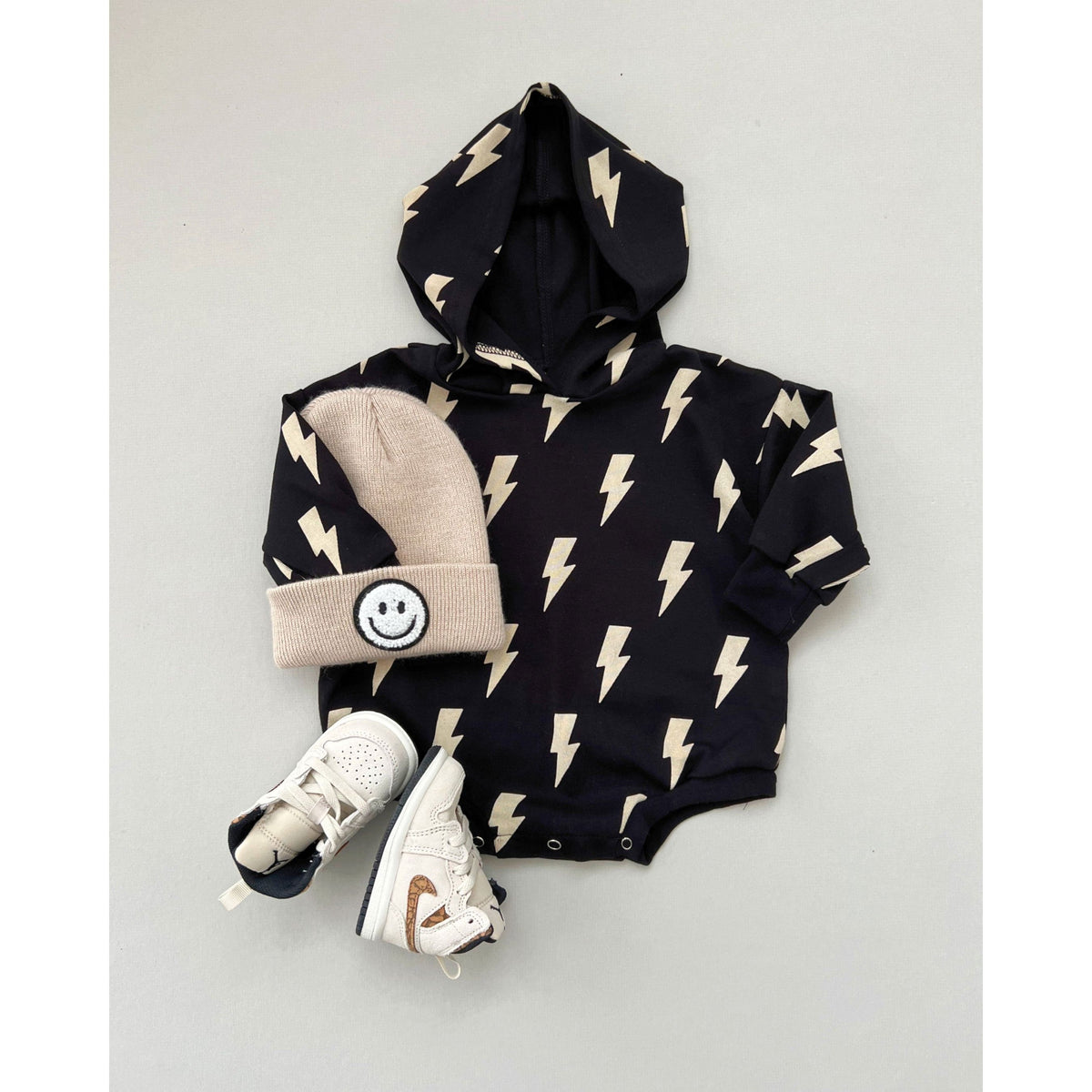 Hooded Bubble Romper  |  Black Bolts