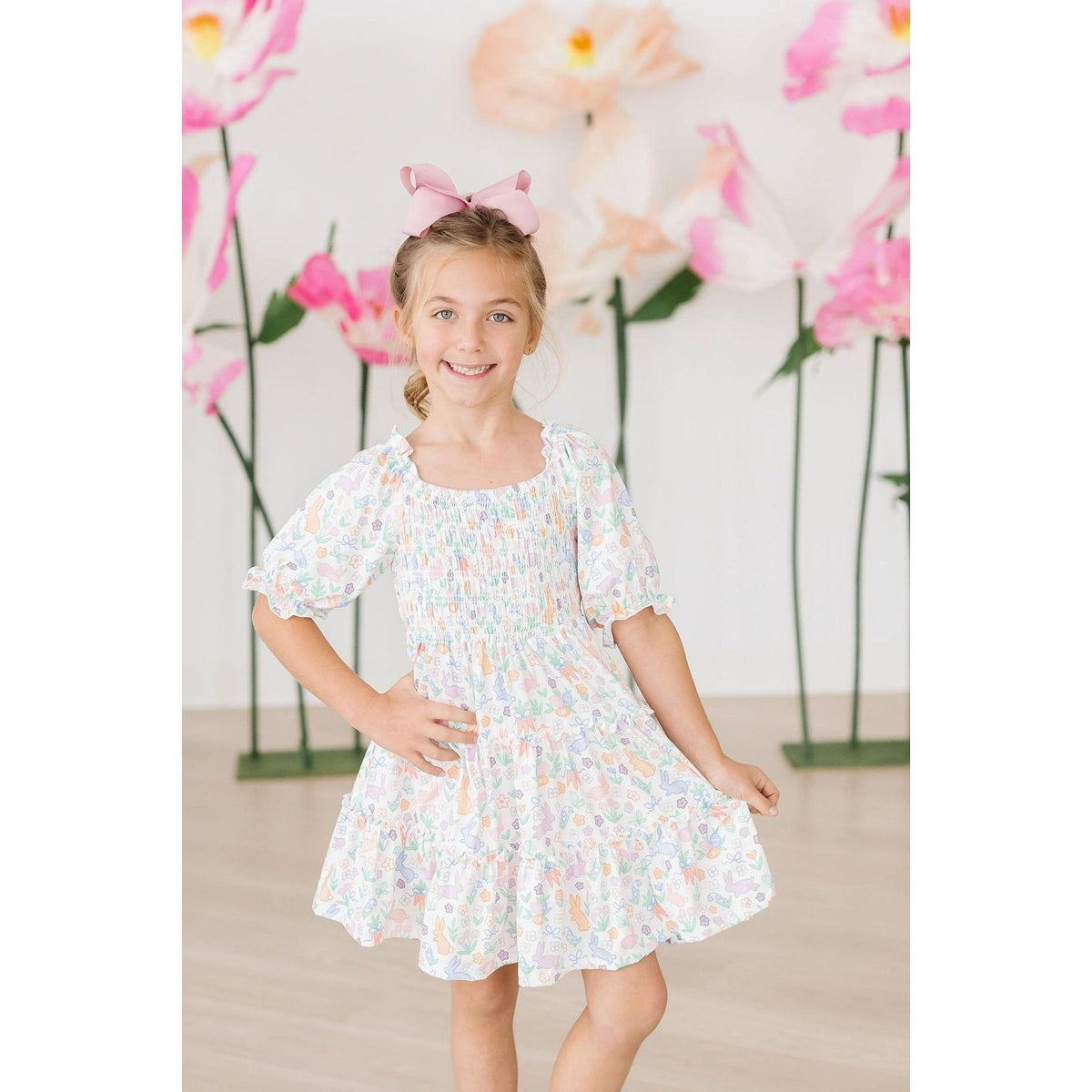 Hoppy Easter Smocked Ruffle Dress