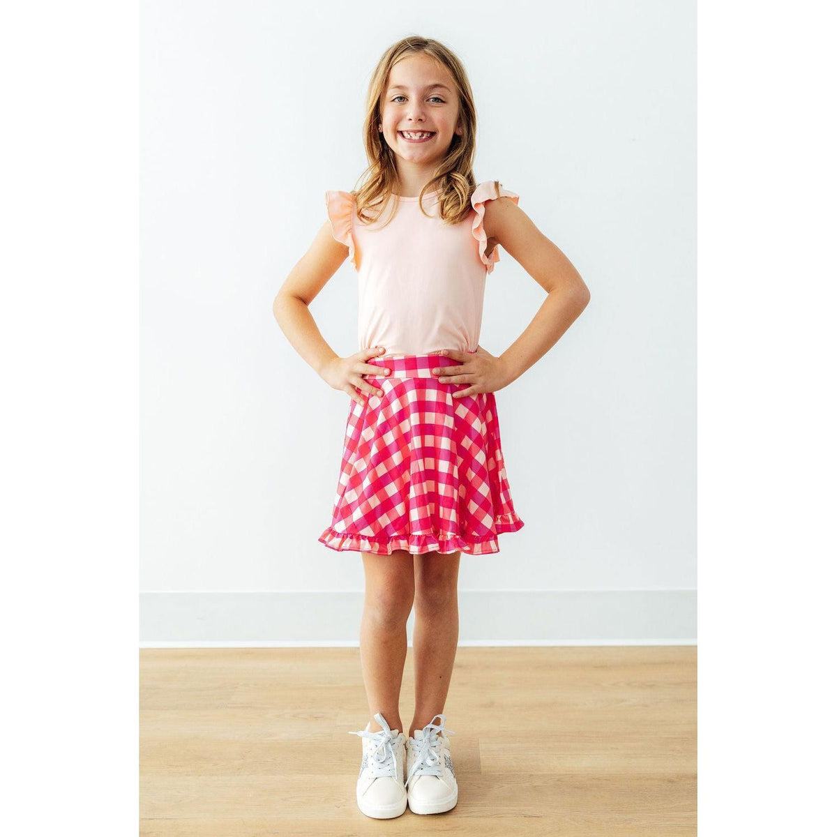 Hot Pink Gingham Ruffle Twirl Skort