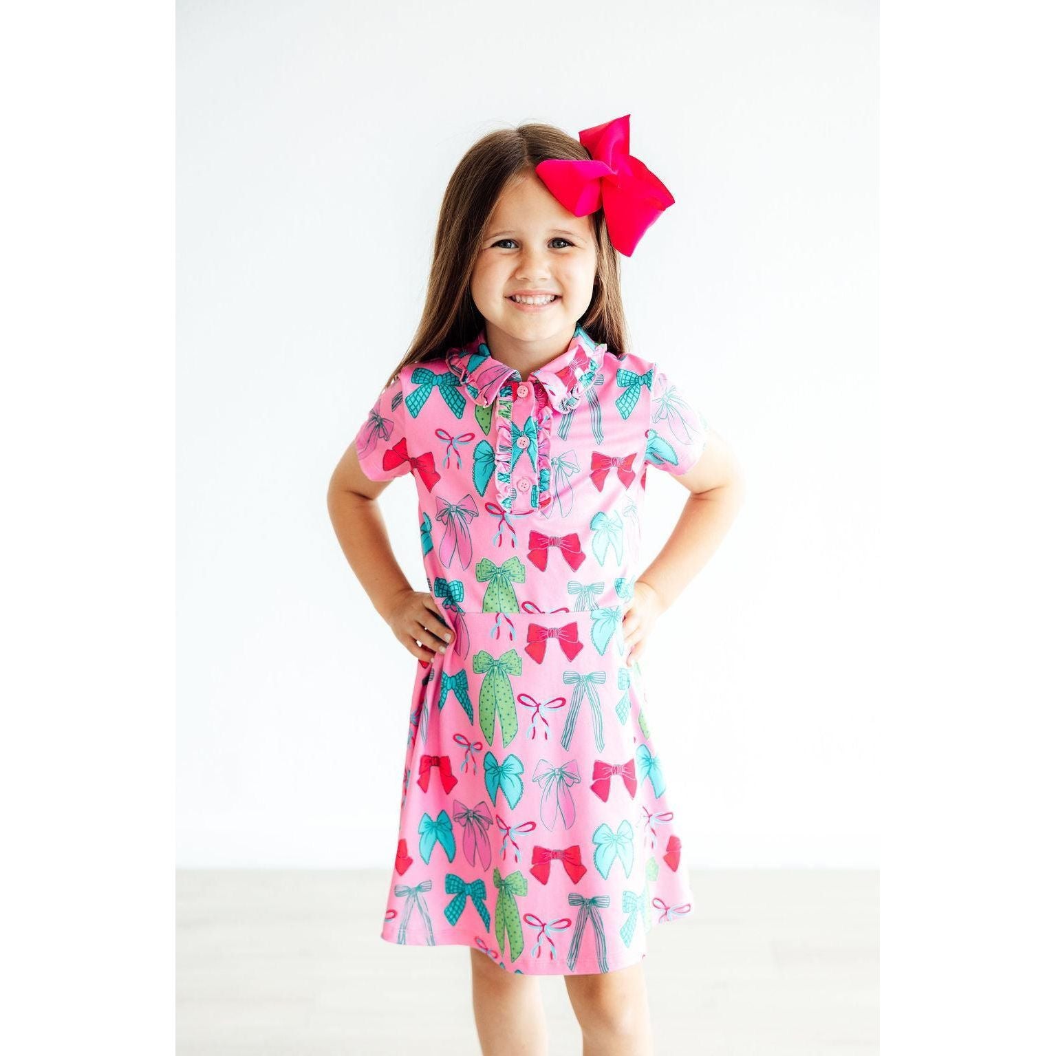 Pink Twirls & Ties S/S Polo Dress