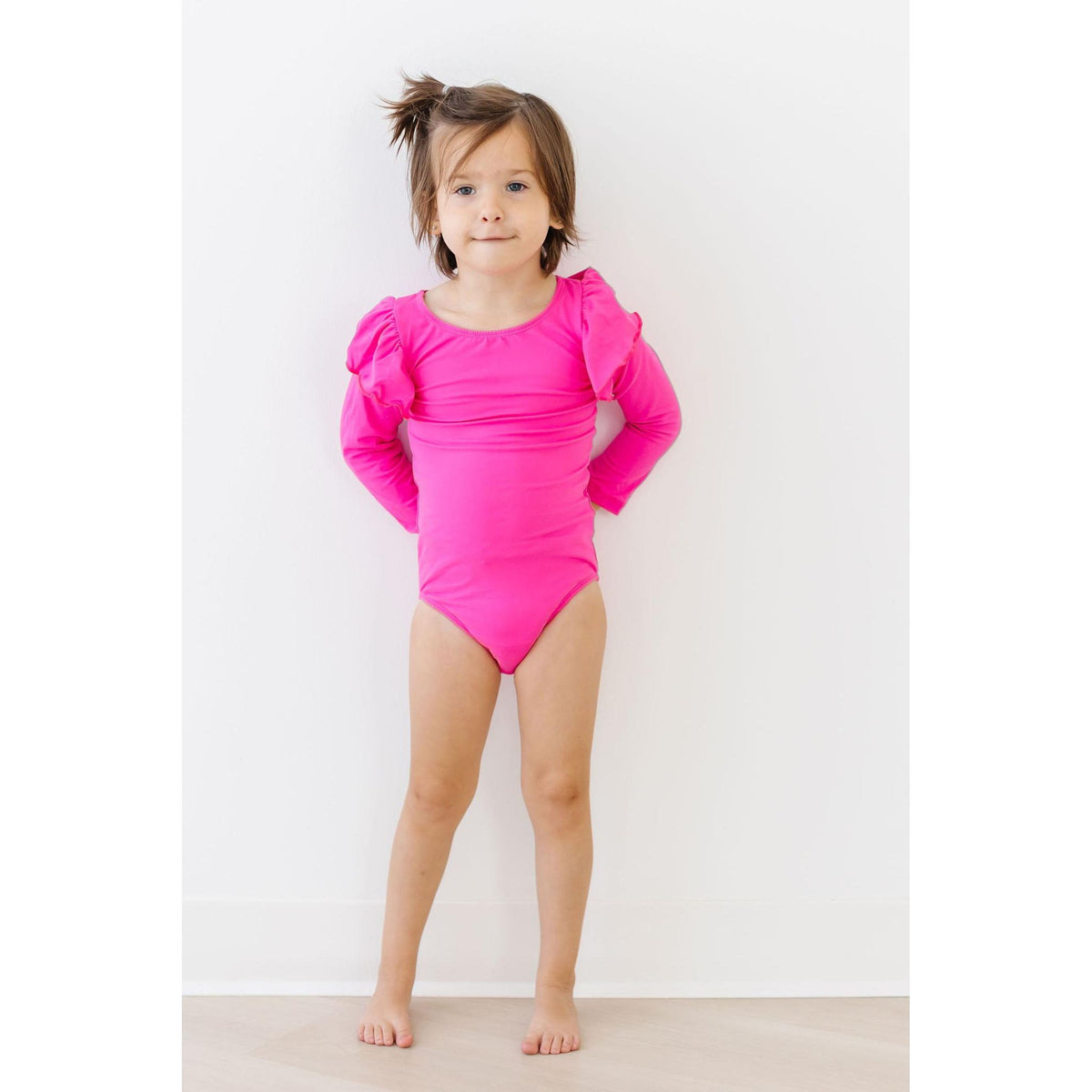 Hot Pink L/S Flutter Sleeve Leotard