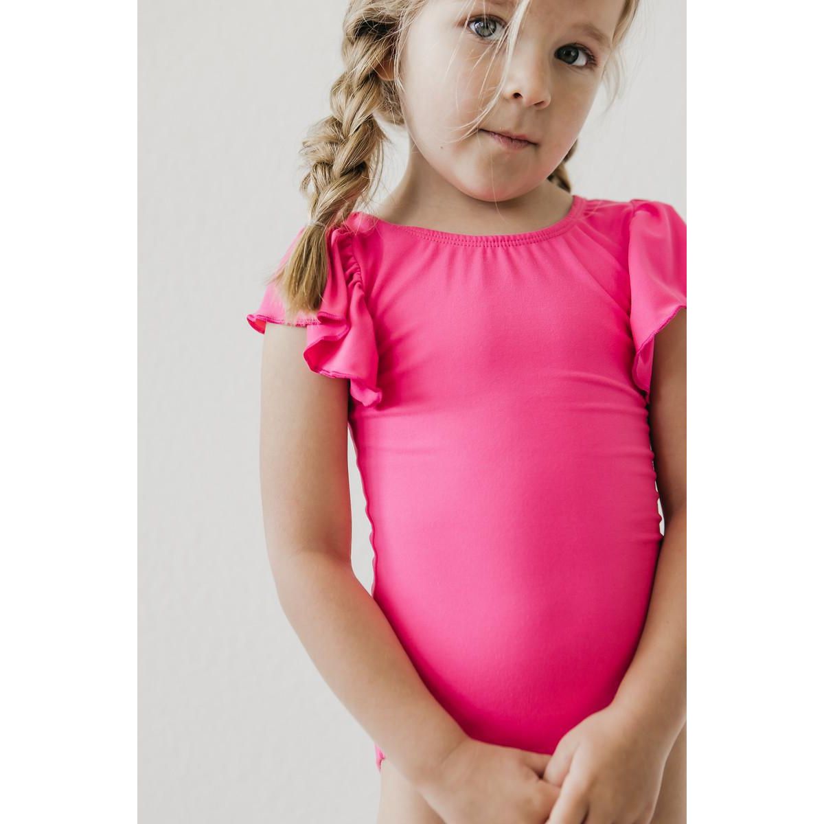 Hot Pink S/S Flutter Sleeve Leotard