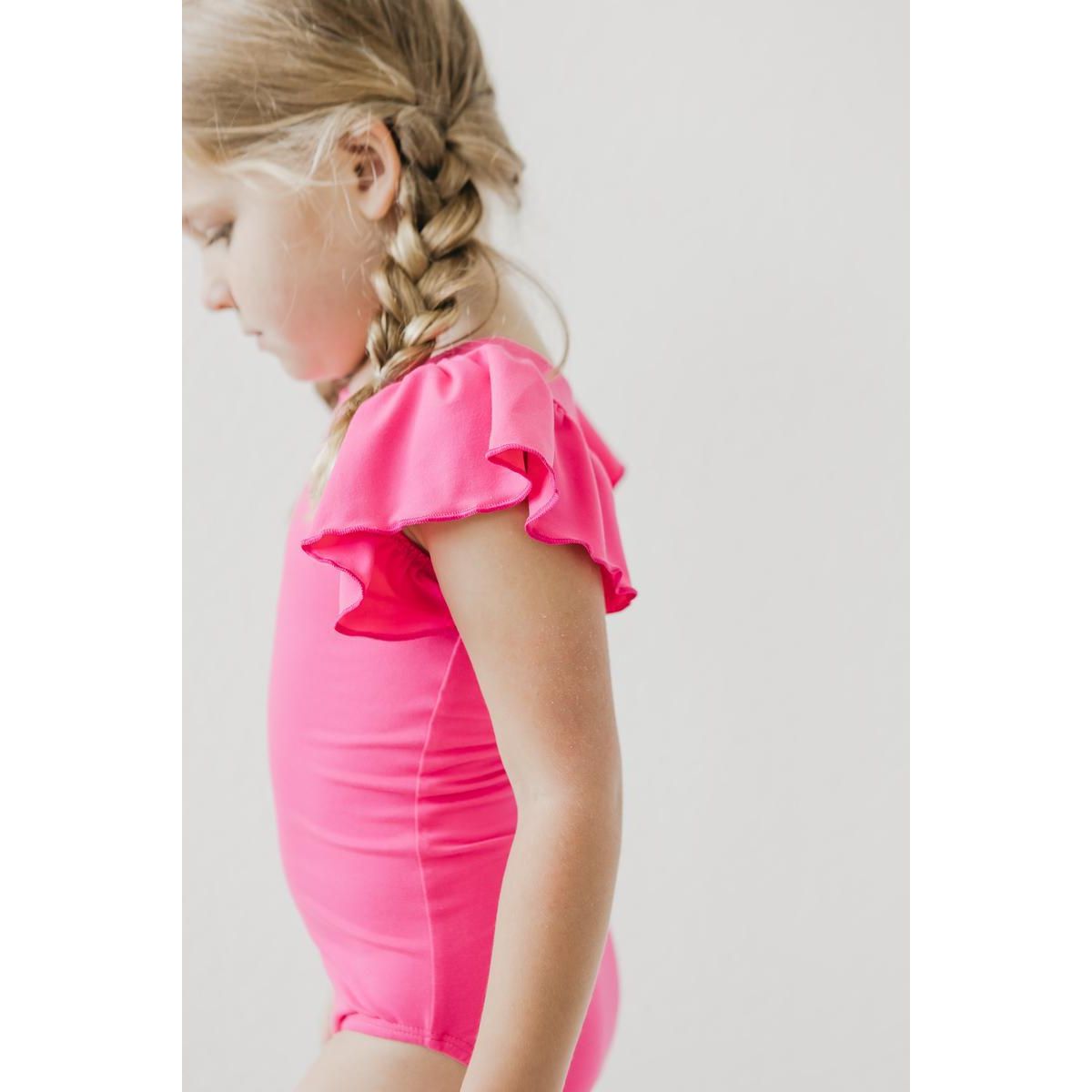 Hot Pink S/S Flutter Sleeve Leotard