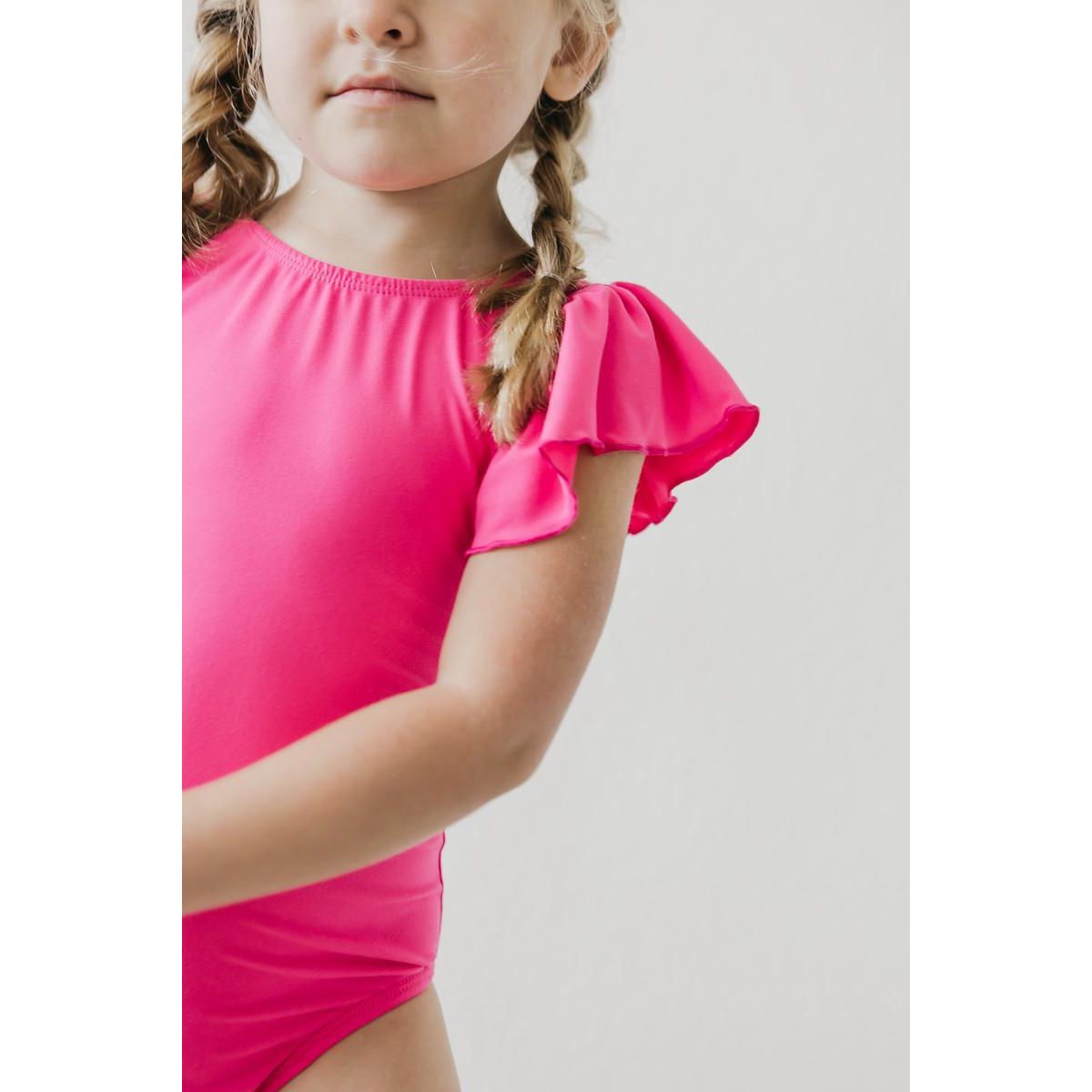 Hot Pink S/S Flutter Sleeve Leotard