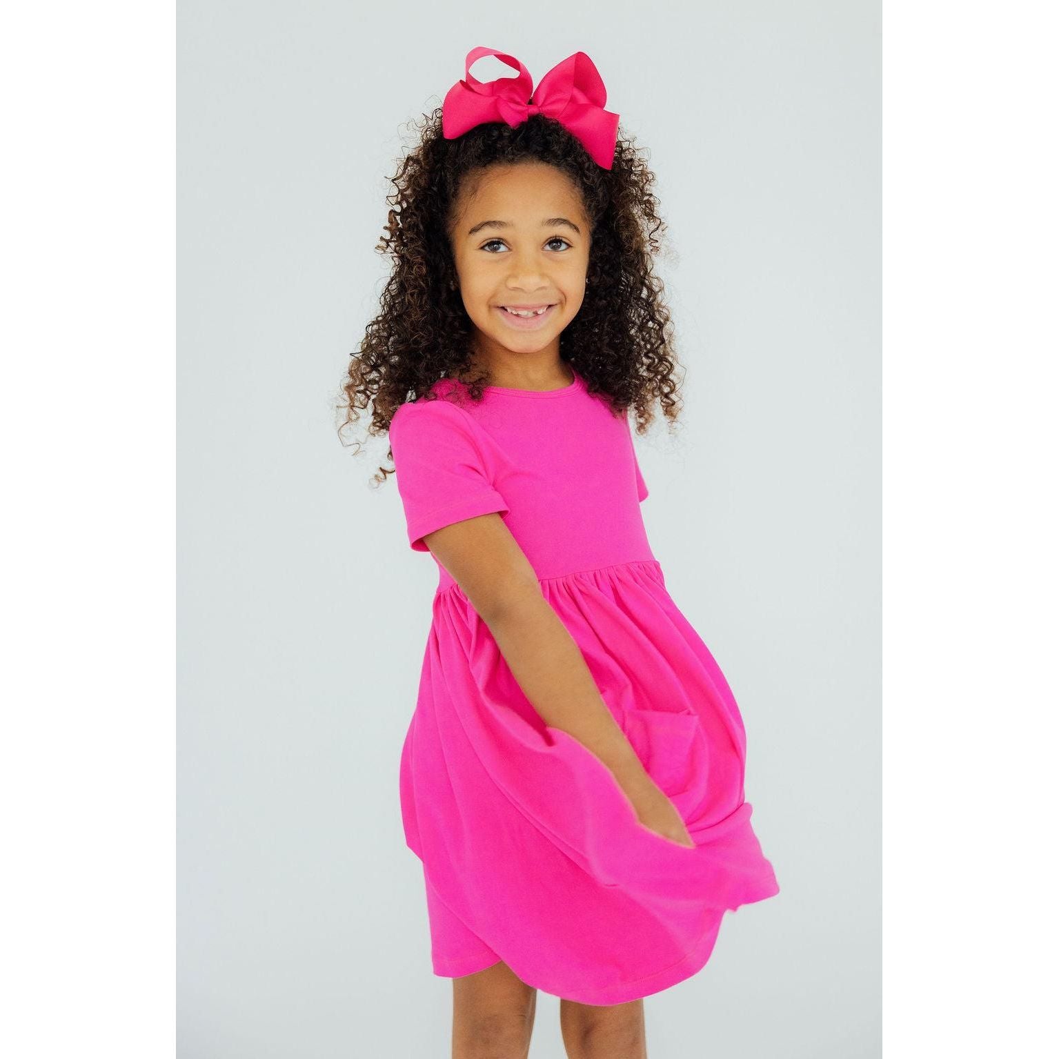 Hot Pink S/S Pocket Twirl Dress
