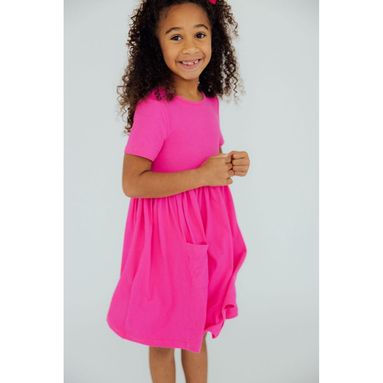 Hot Pink S/S Pocket Twirl Dress