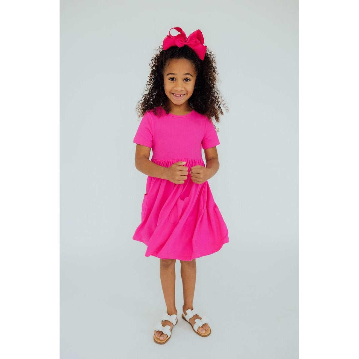 Hot Pink S/S Pocket Twirl Dress
