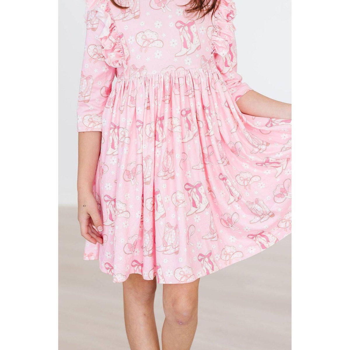 Howdy 3/4 Sleeve Ruffle Twirl Dress