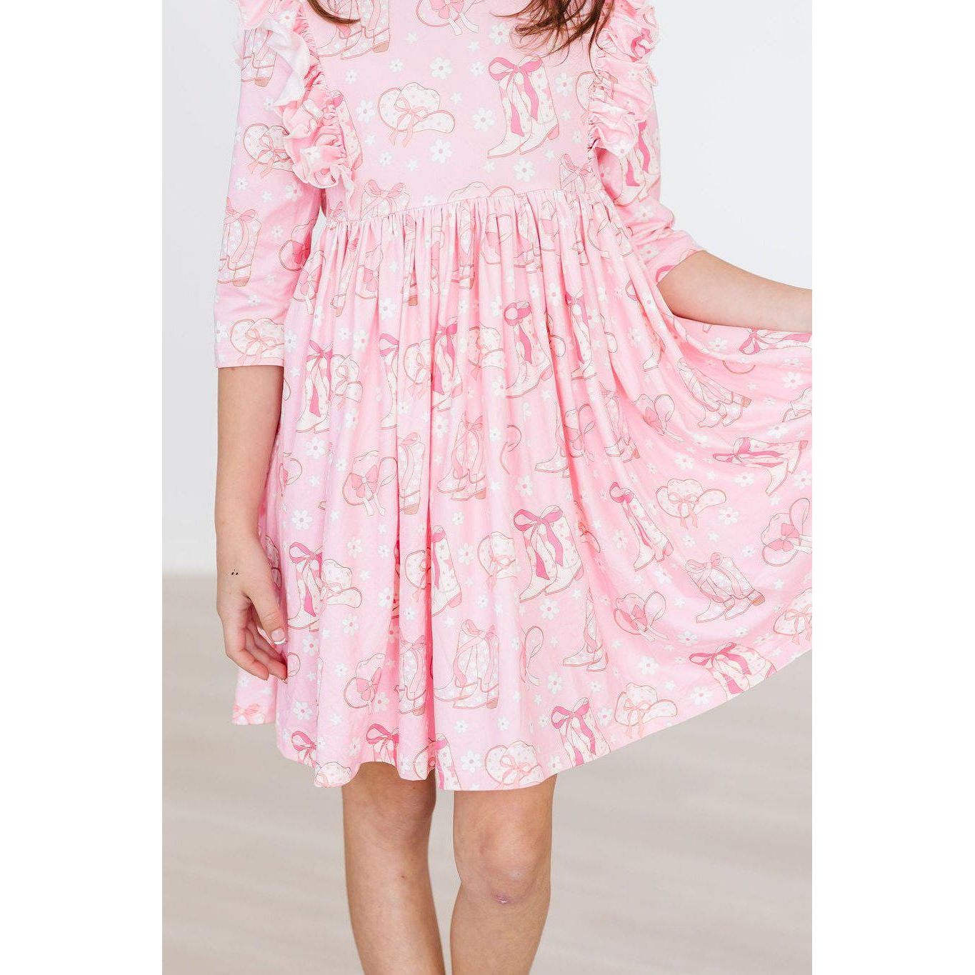 Howdy 3/4 Sleeve Ruffle Twirl Dress
