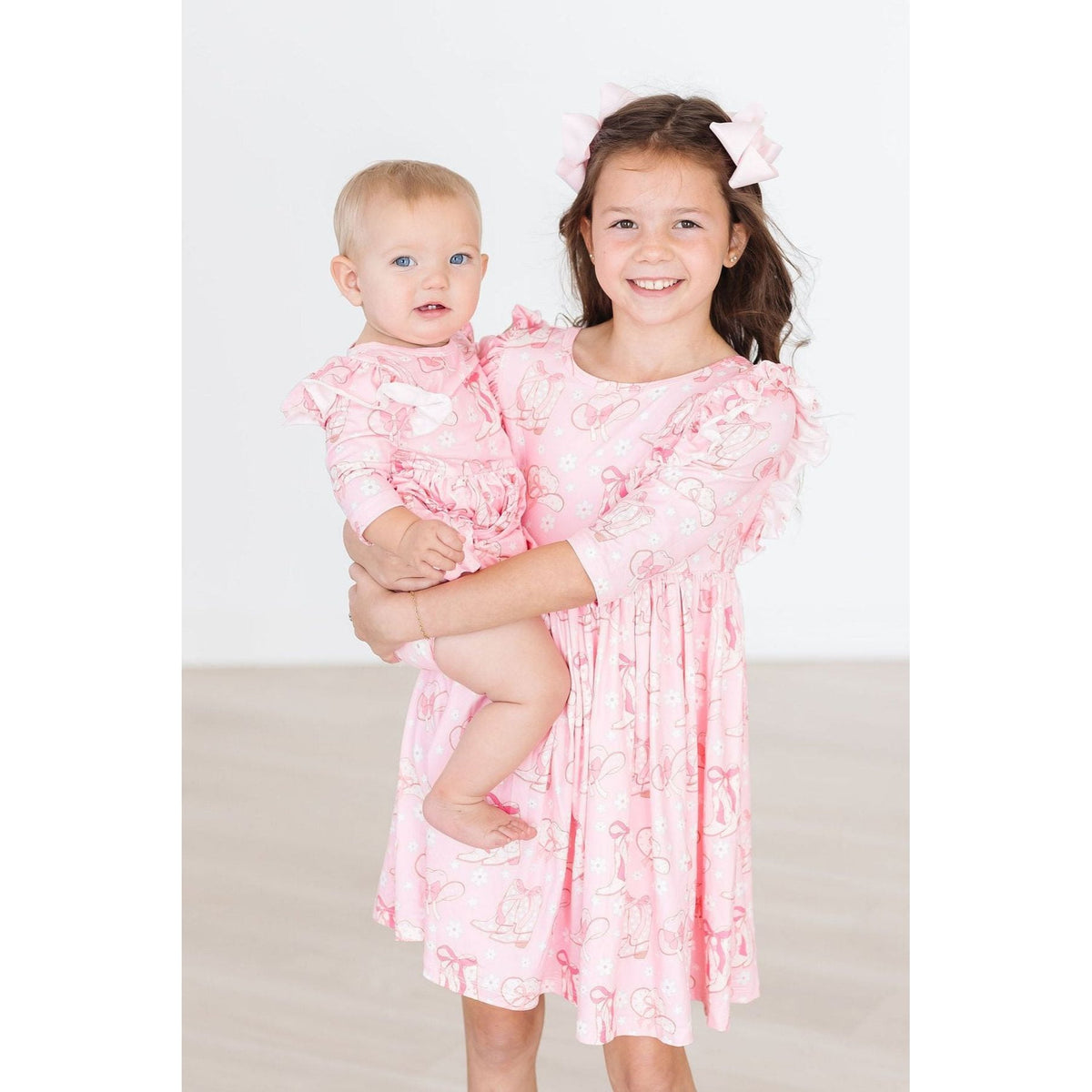 Howdy 3/4 Sleeve Ruffle Twirl Dress