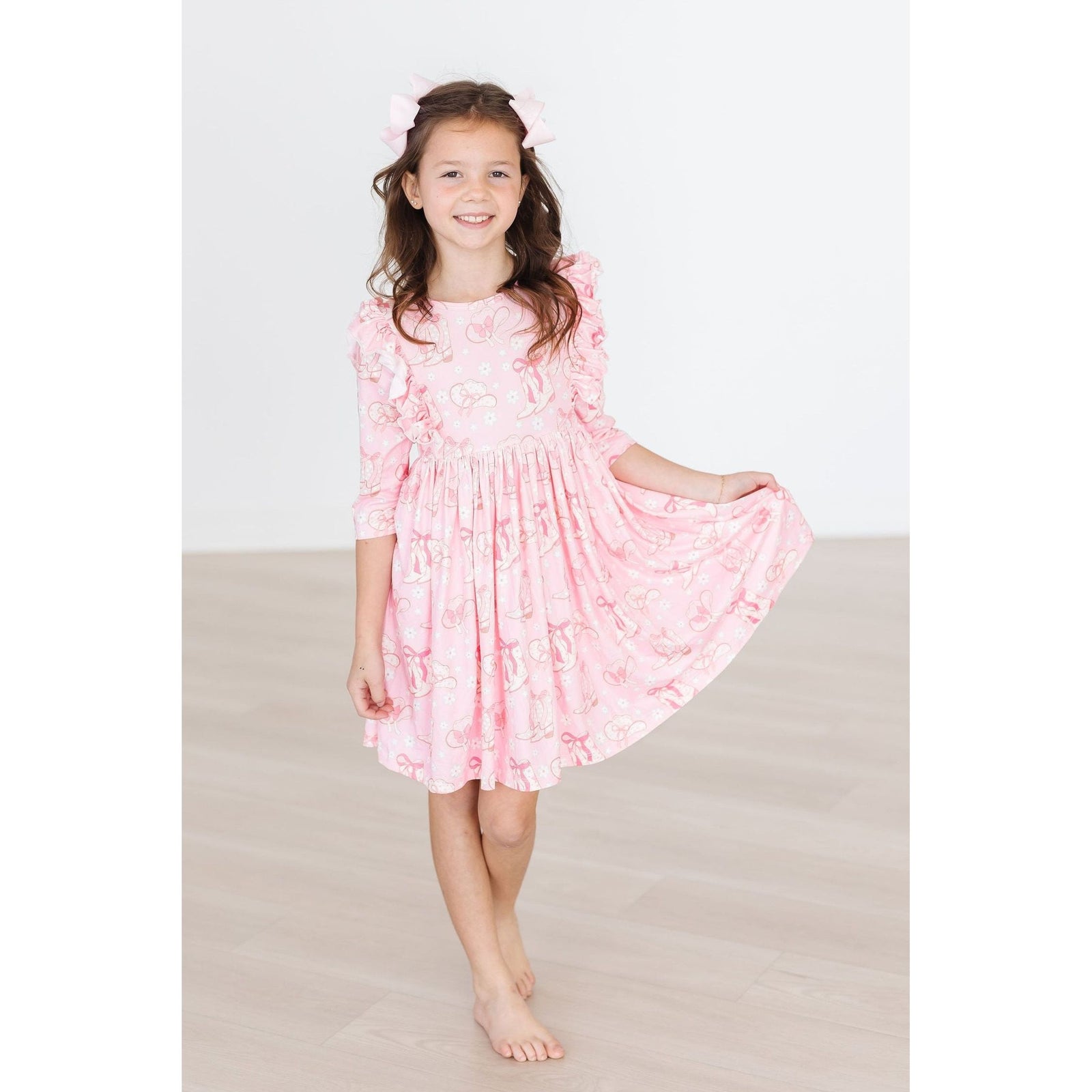 Howdy 3/4 Sleeve Ruffle Twirl Dress