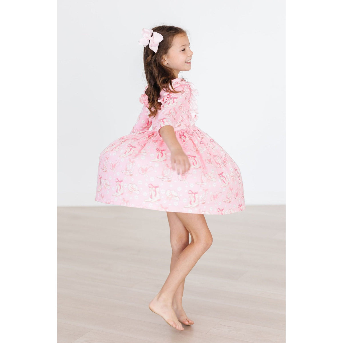 Howdy 3/4 Sleeve Ruffle Twirl Dress