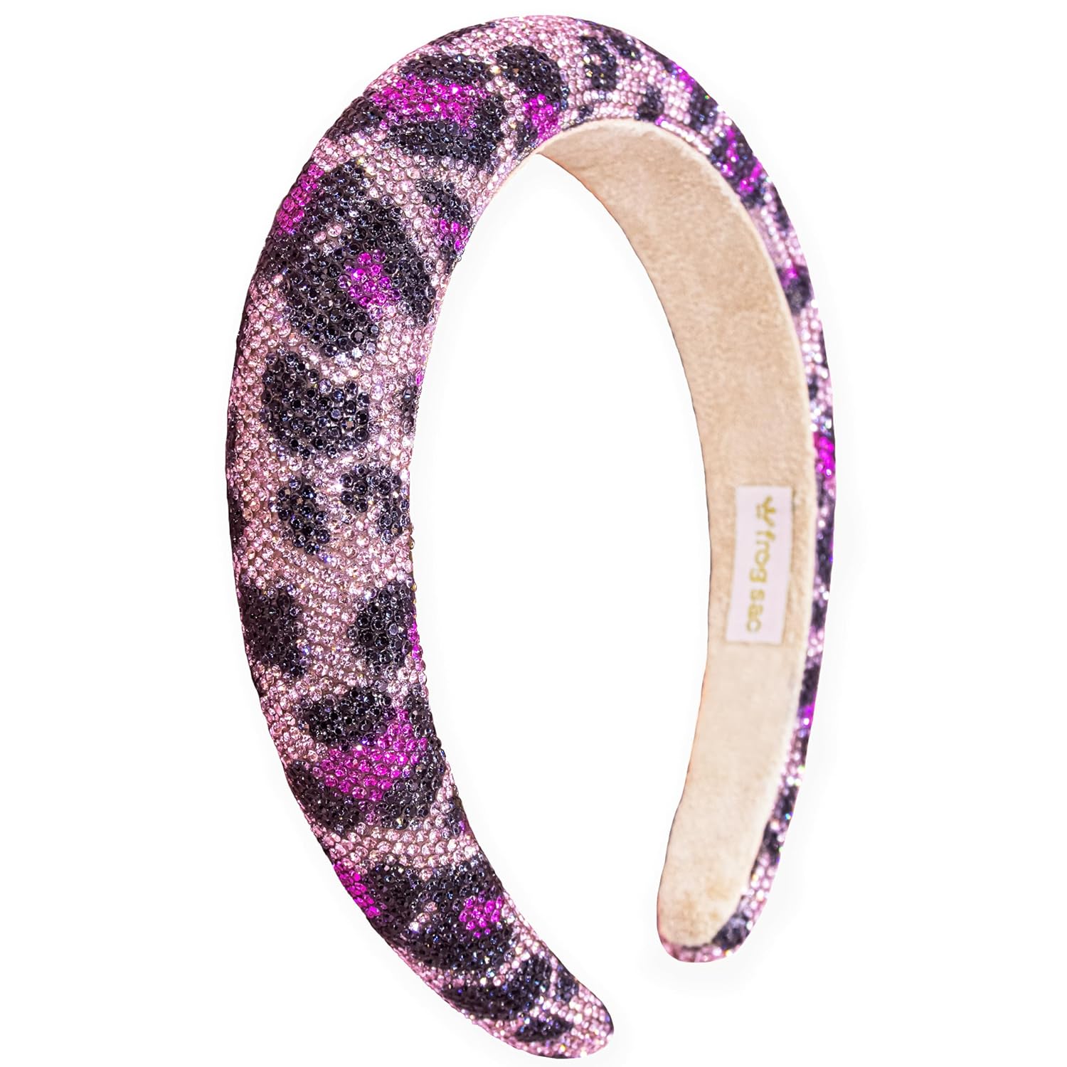 kids pink leopard headband | padded rhinestone hair band for girls