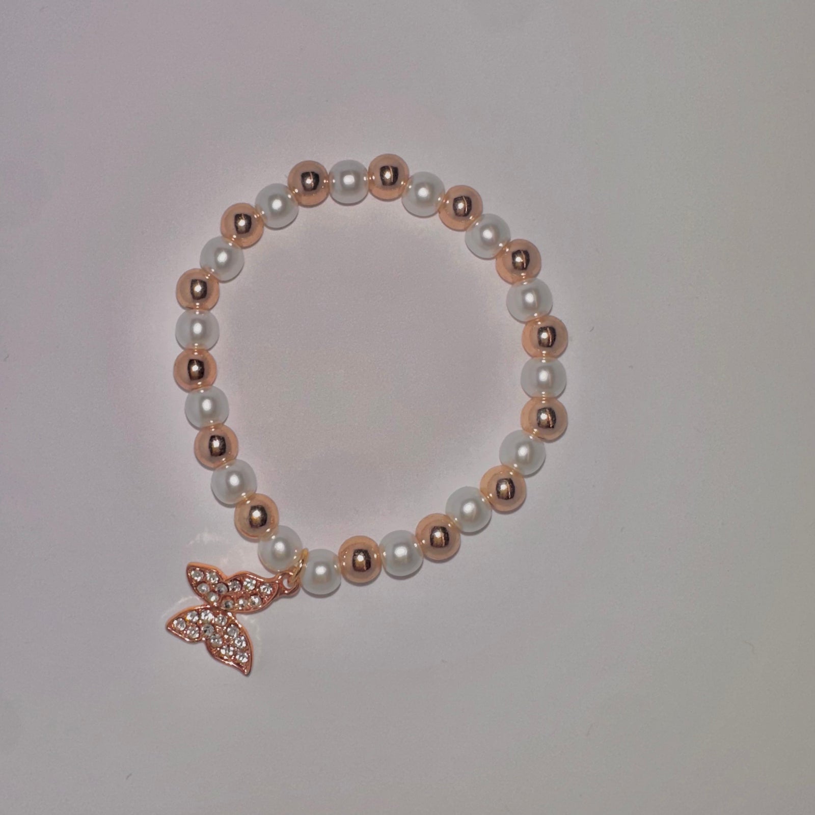 butterfly pearl bracelet || rose gold