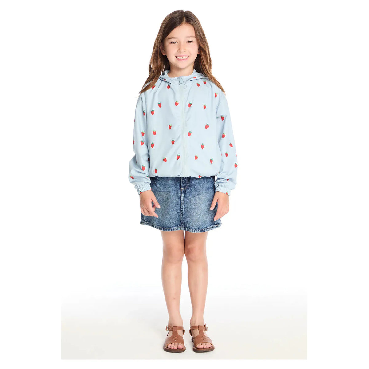 breezy woven zip up hoodie | all over strawberries