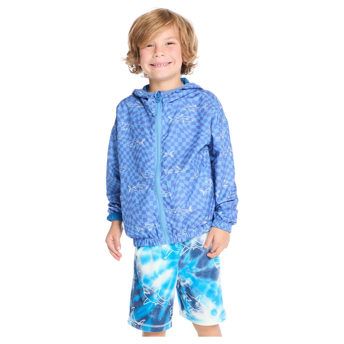 breezy woven zip up hoodie | shark check