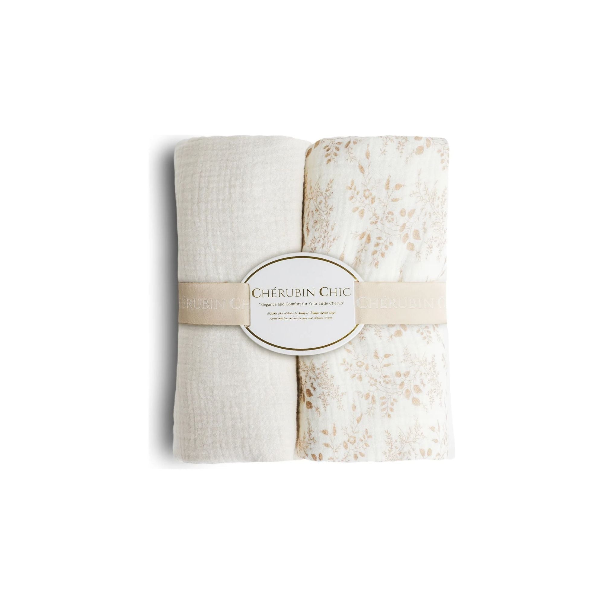 baby bamboo muslin swaddle blanket | beige & floral taupe