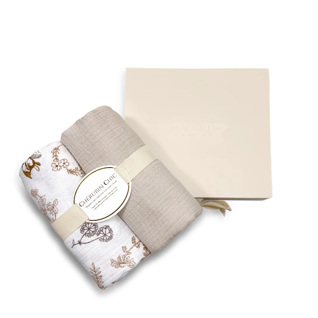 baby bamboo muslin swaddle blanket | floral zoo