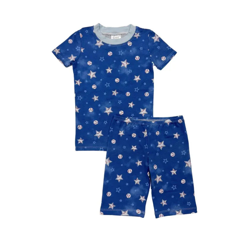short sleeve pajama set | baseball stars