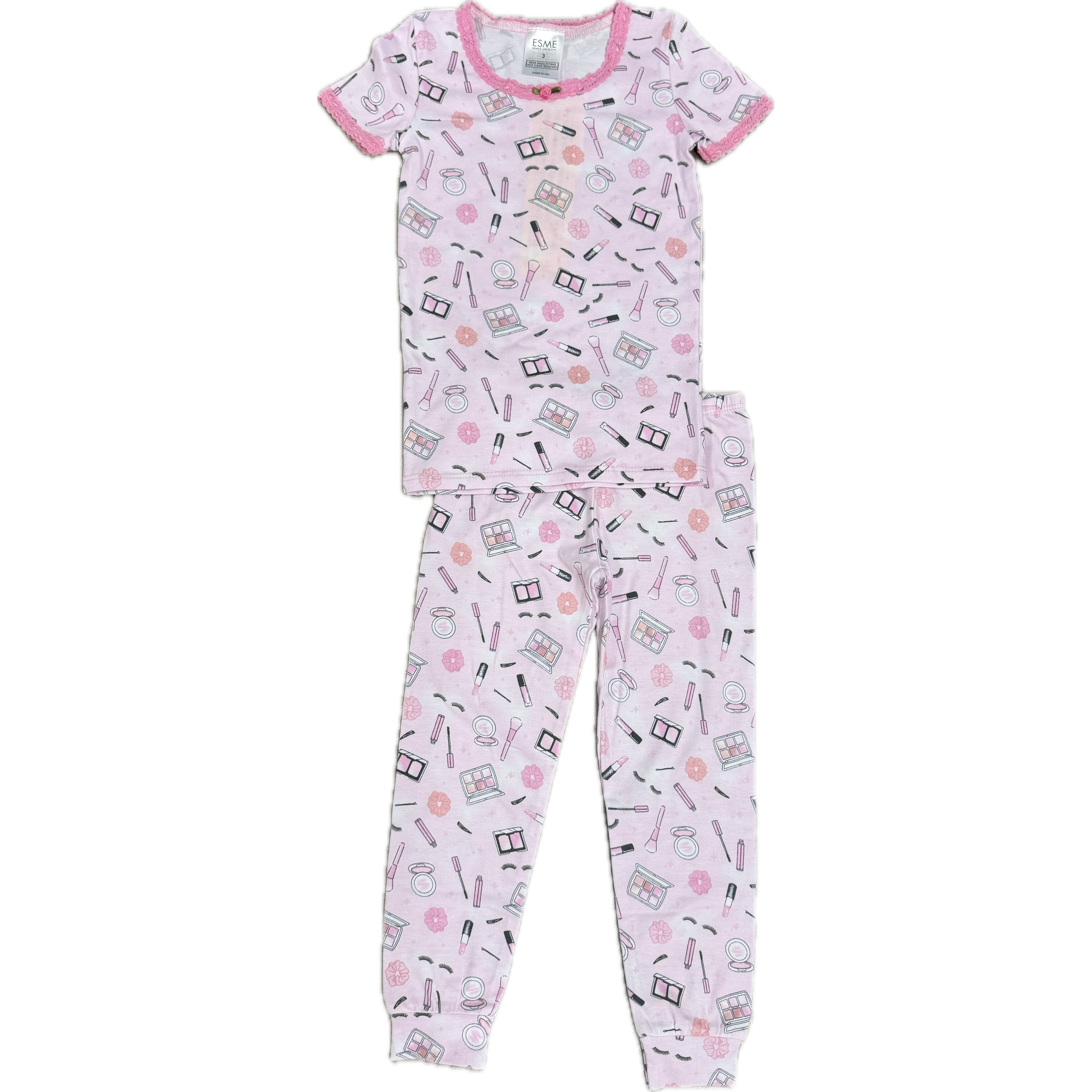 short sleeve pajama set | makeup