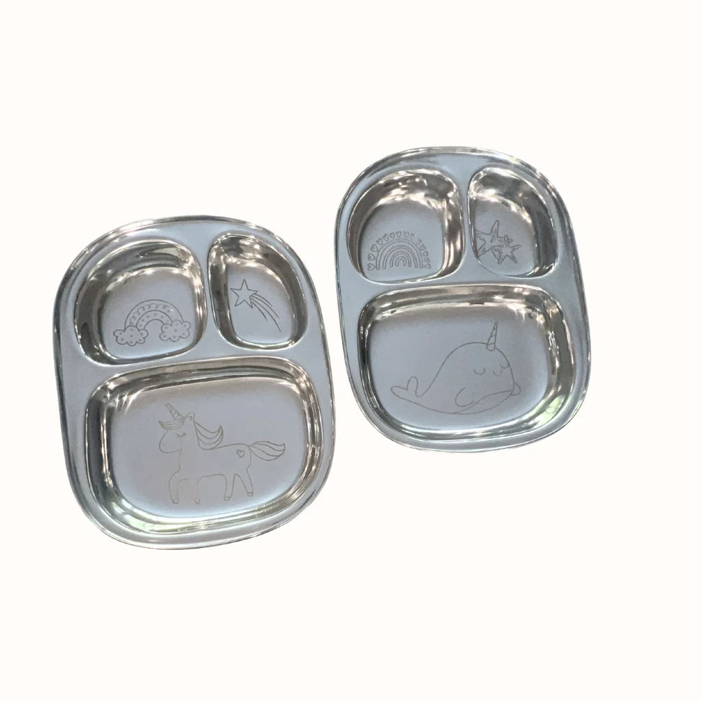 stainless steel divided plate set (2) | unicorns