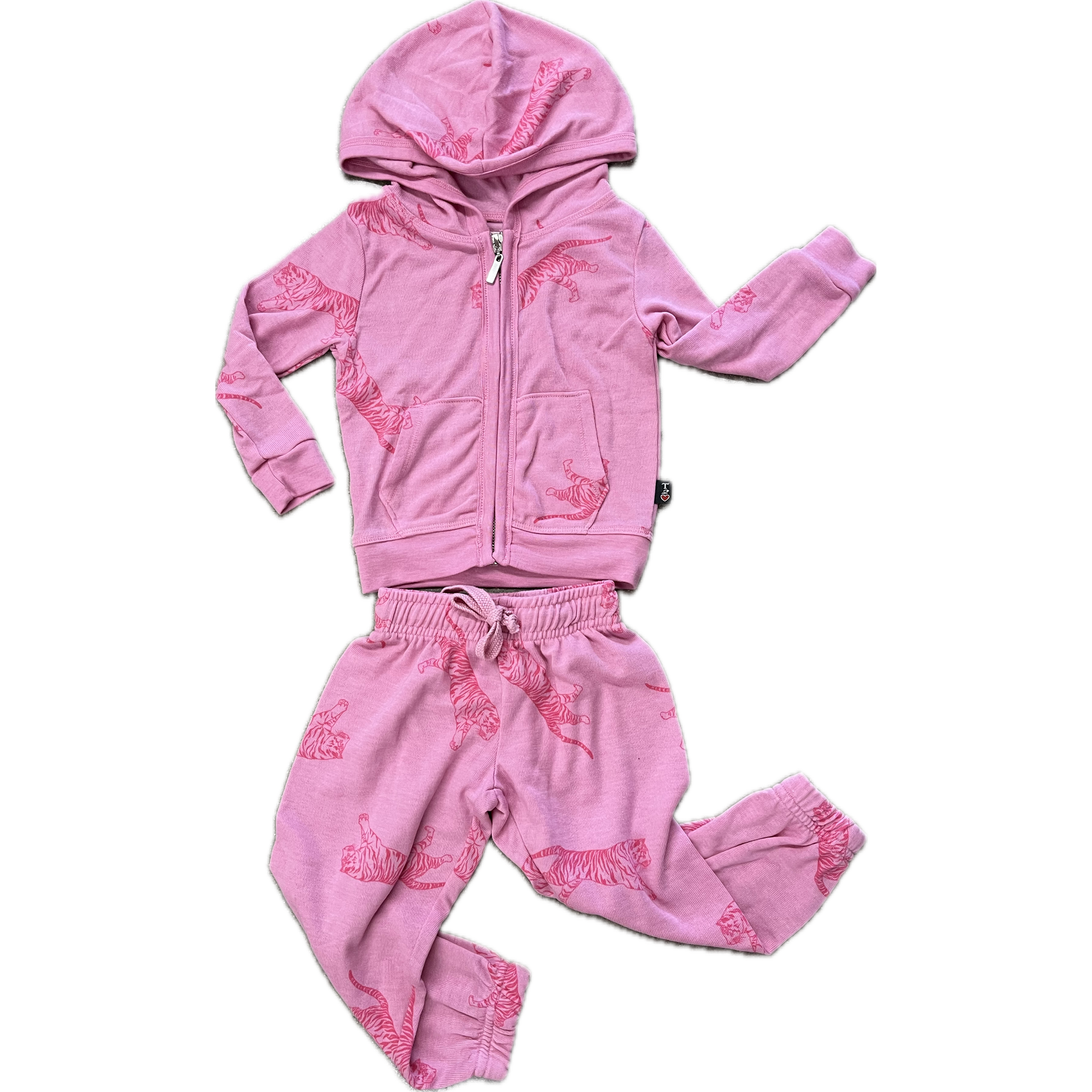 hooded zip tiger jacket + athletic waist cuff tiger pant | pink