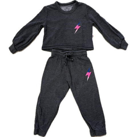 long puff sleeve bolt sweatshirt + athletic waist cuff bolt pant | black