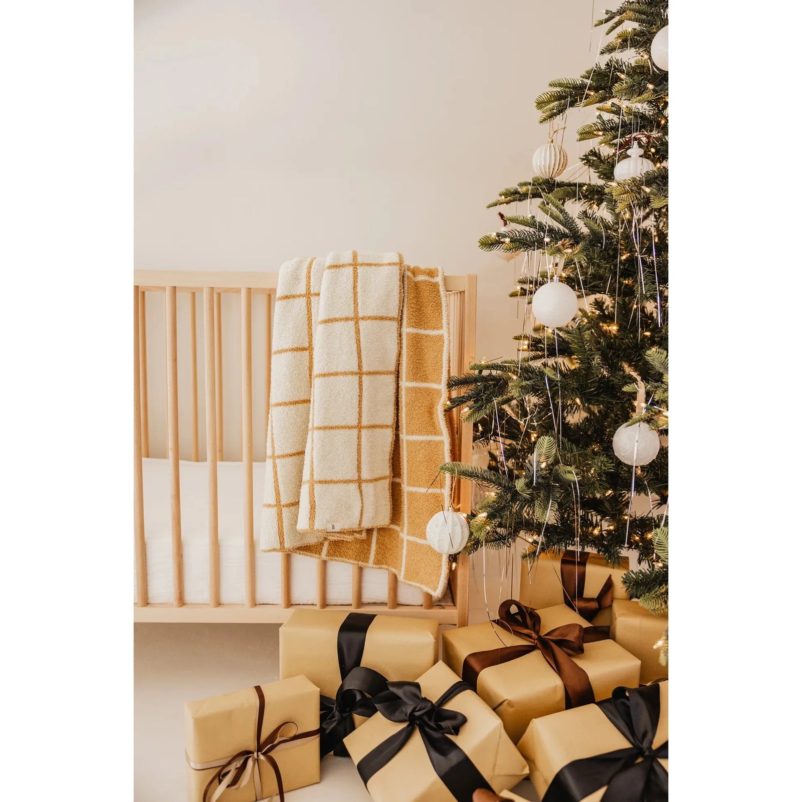golden grid plush baby blanket
