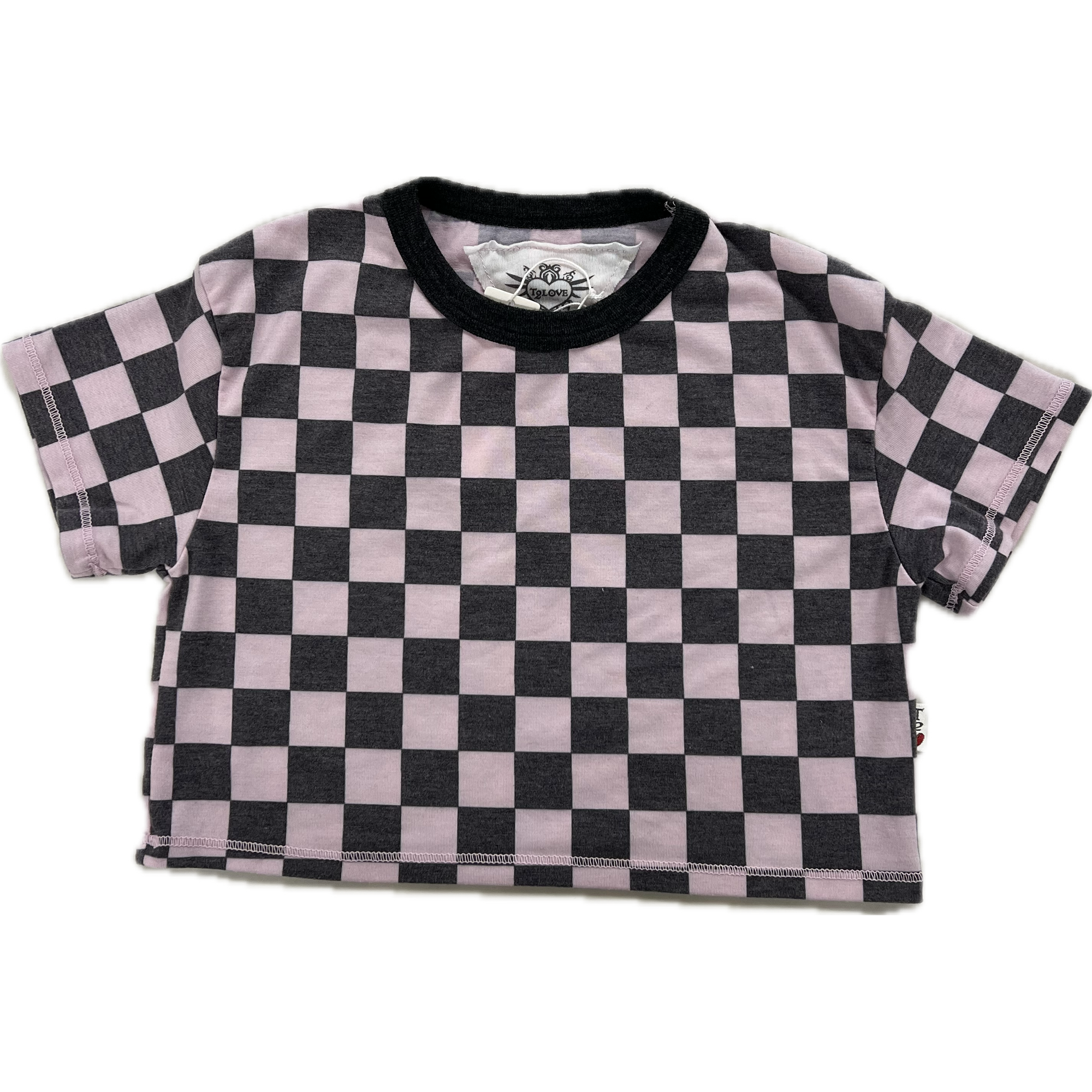 short sleeve boxy checker tee | pale pink