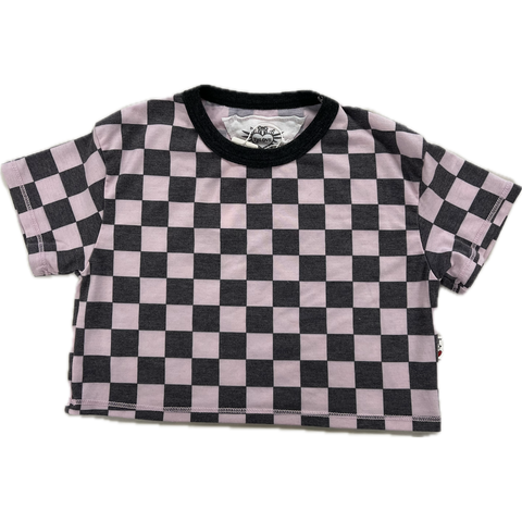short sleeve boxy checker tee | pale pink