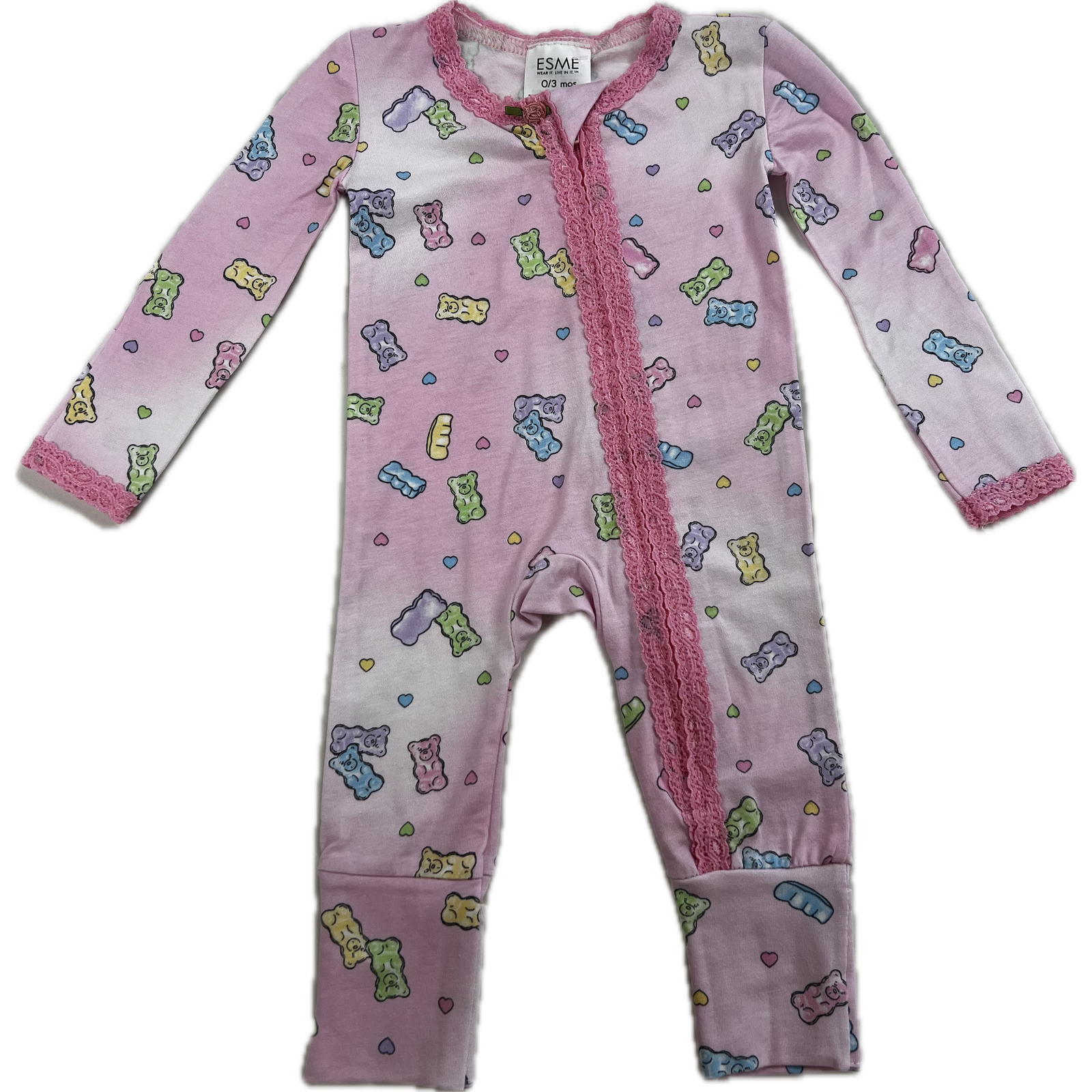 candy bears lace trim flip footie