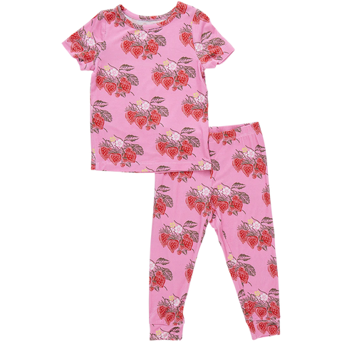 kids bamboo pj set | pink wild strawberries