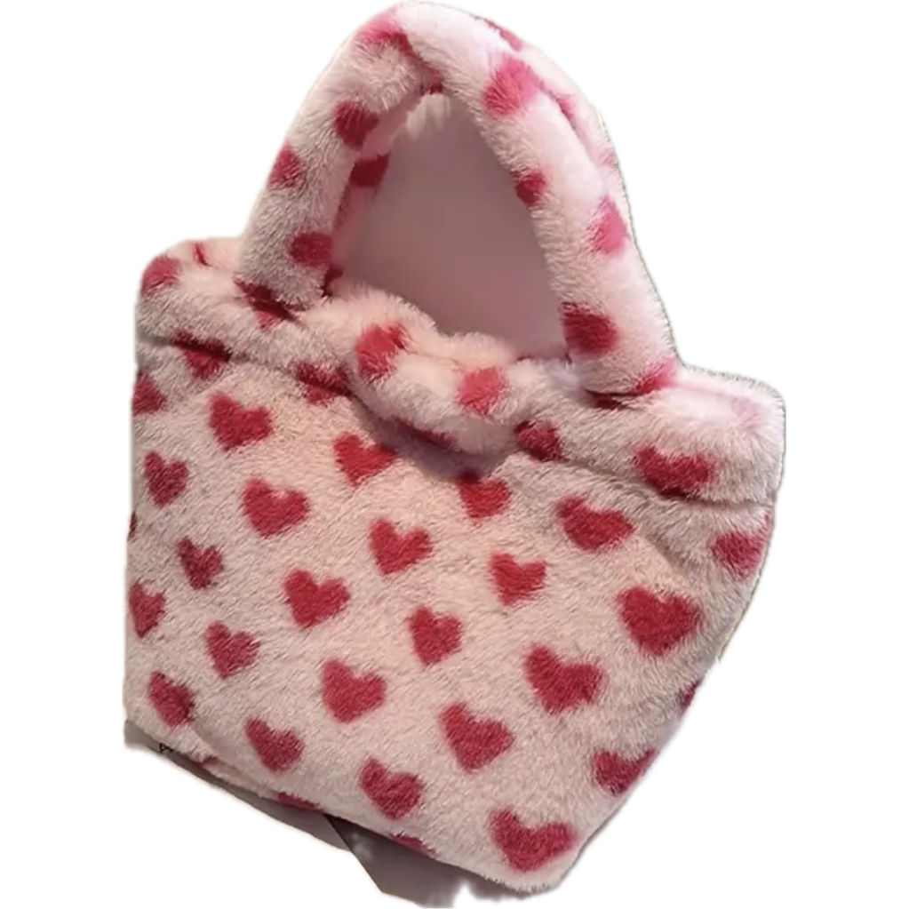 kids pink heart plush bag