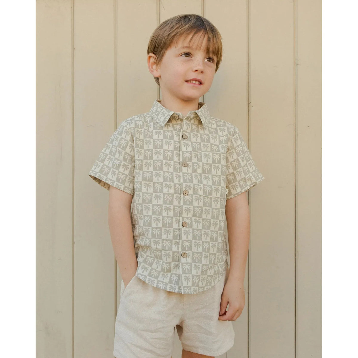 collared short sleeve shirt || palm check