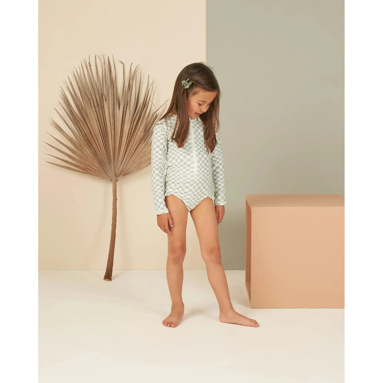 rash guard one-piece || seafoam check