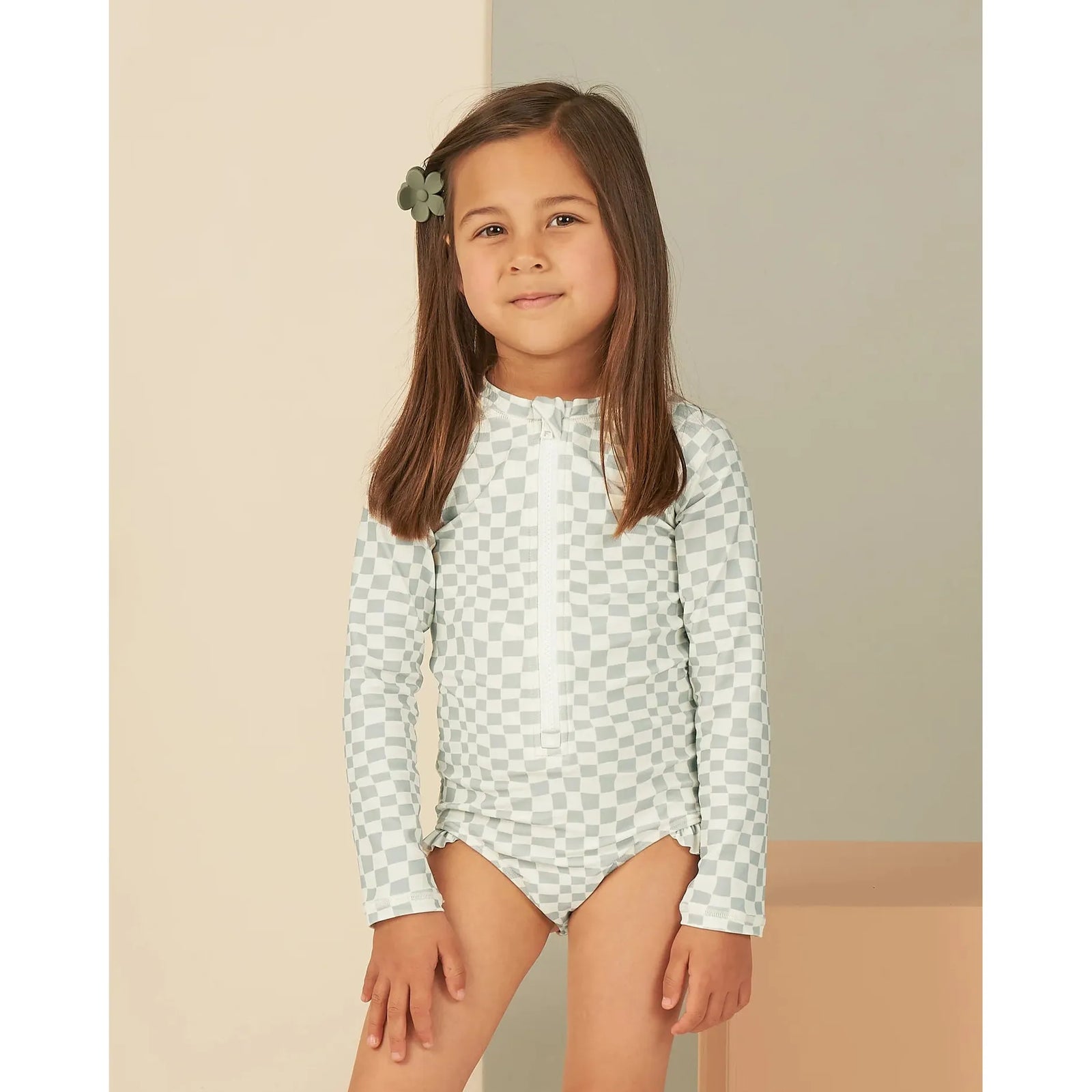 rash guard one-piece || seafoam check