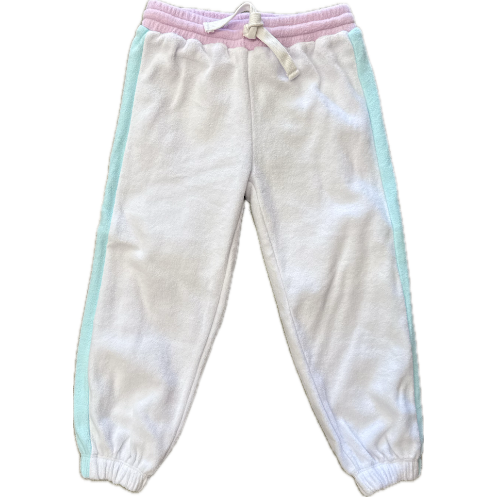 reverse fleece sweatpant | white & pink