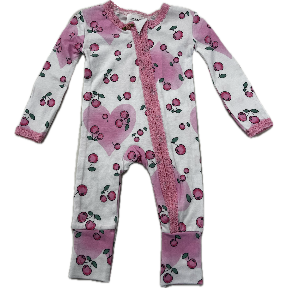 lace trim flip footie | cherry love