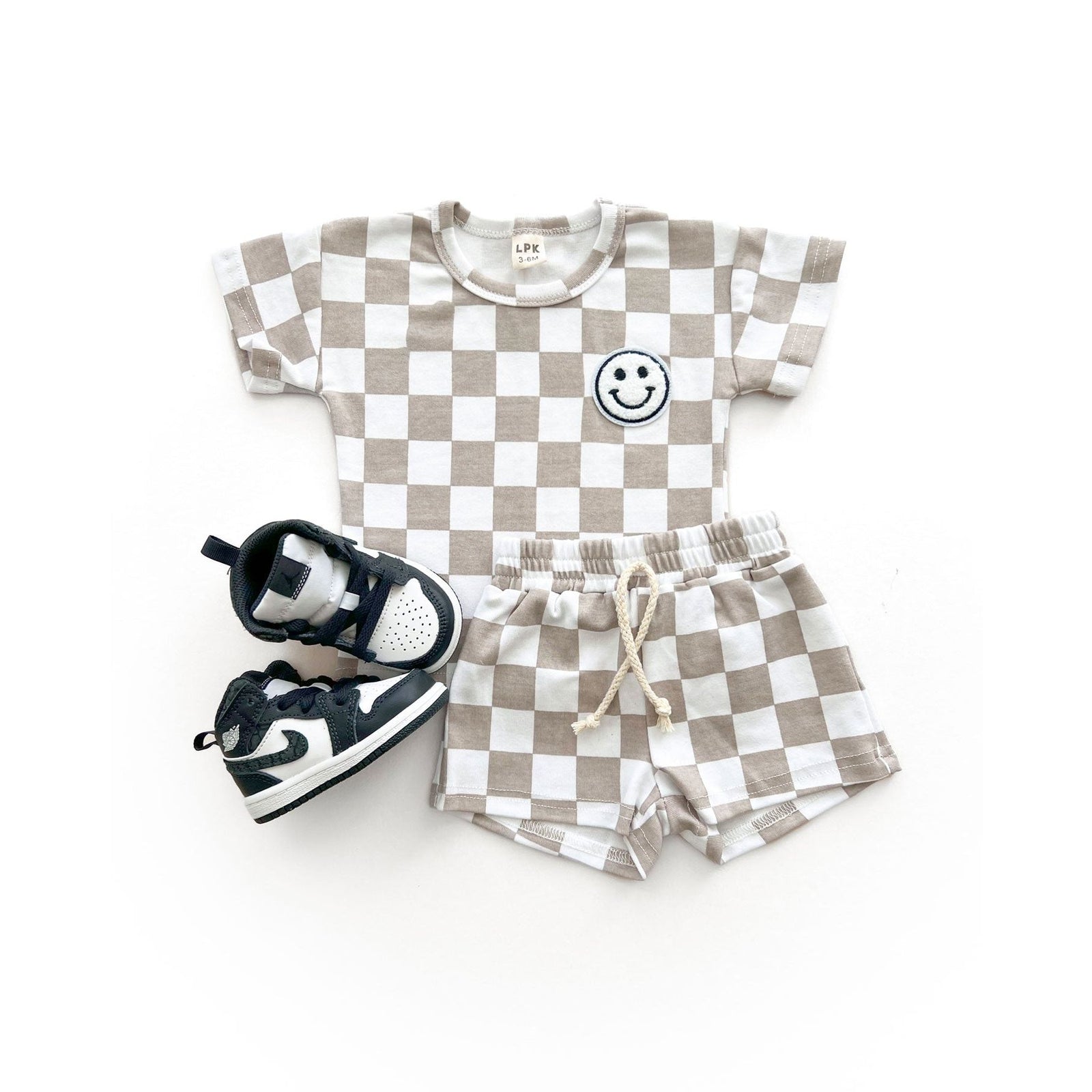 Checkered Shorts Set | Latte