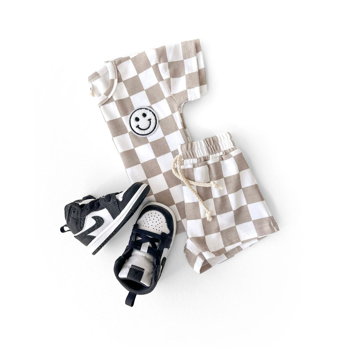 Checkered Shorts Set | Latte
