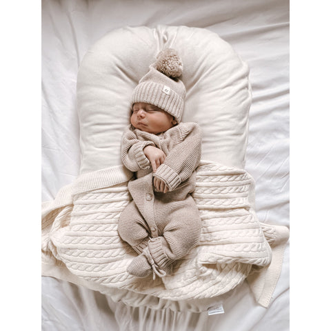 Luna + Luca Cable Knit Baby Blanket - White