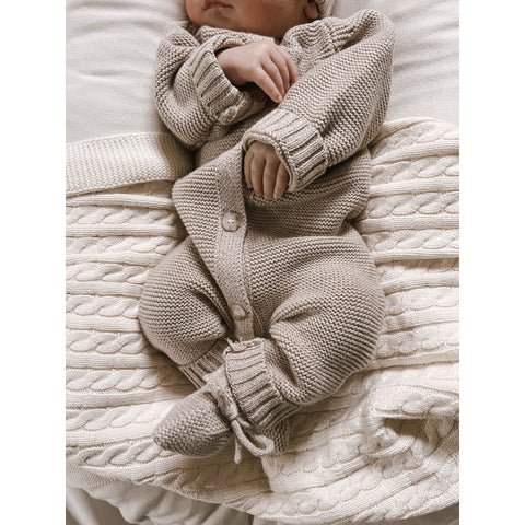 Luna + Luca Cable Knit Baby Blanket - White