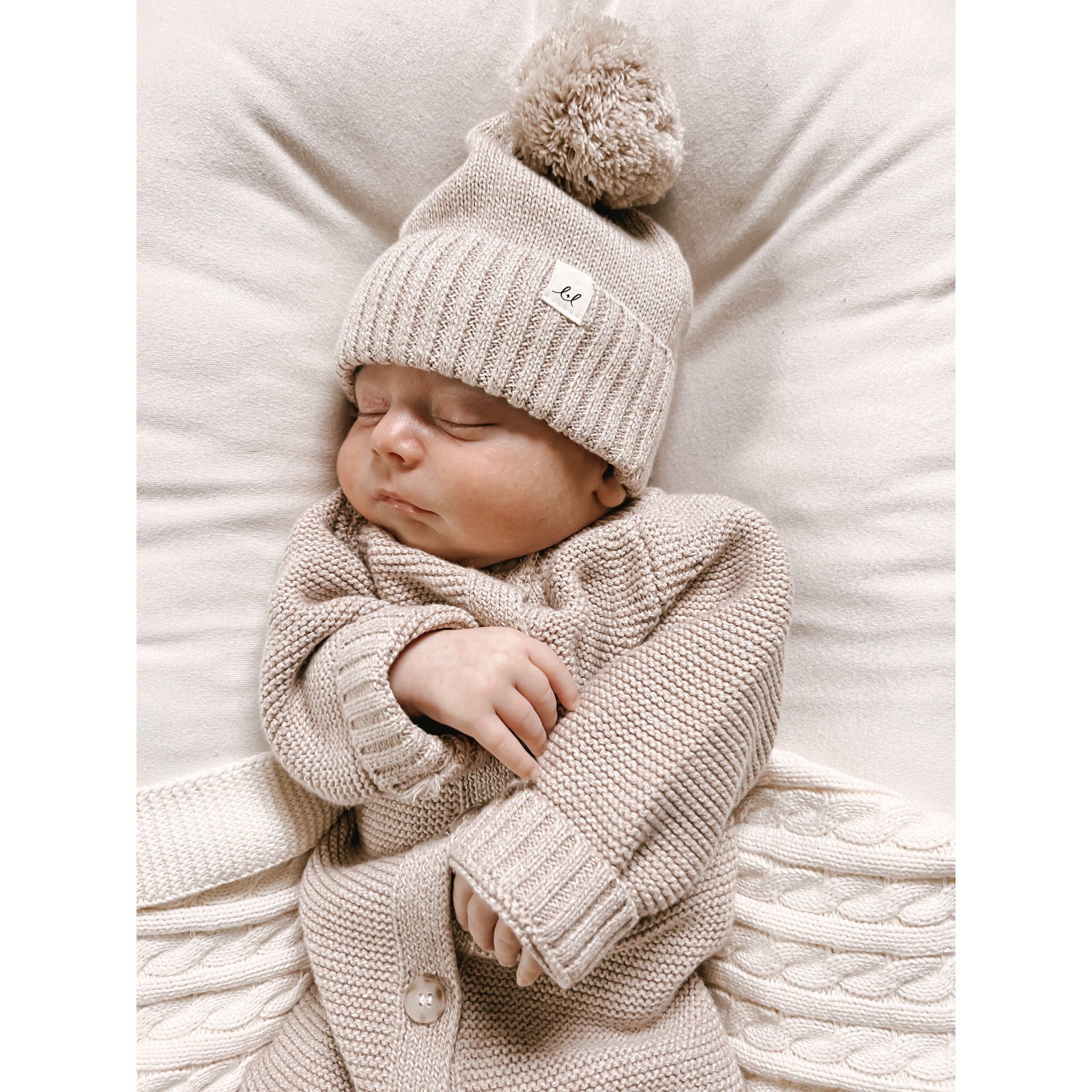 Luna + Luca Pom Beanie - Heather Beige