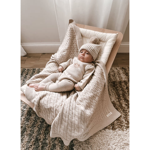 Luna + Luca Cable Knit Baby Blanket - Beige