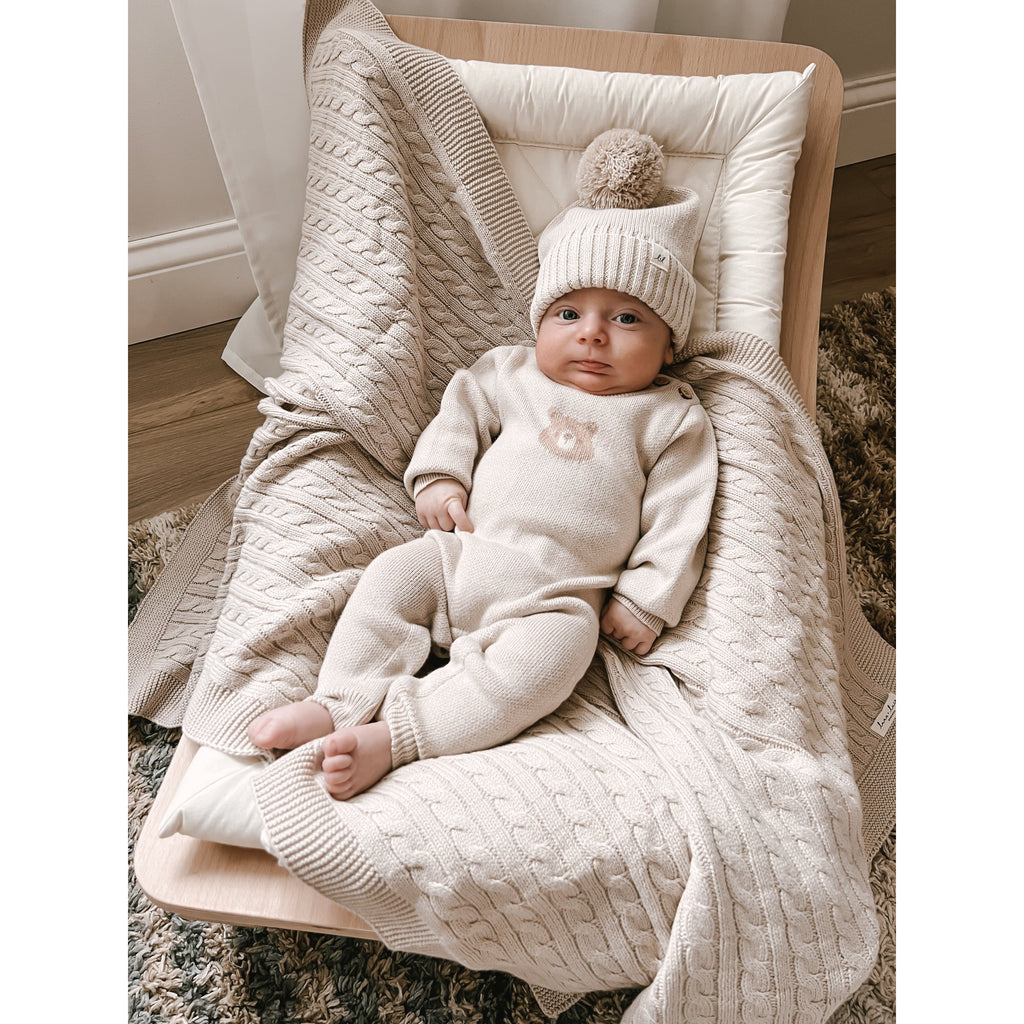 Luna + Luca Cable Knit Baby Blanket - Beige