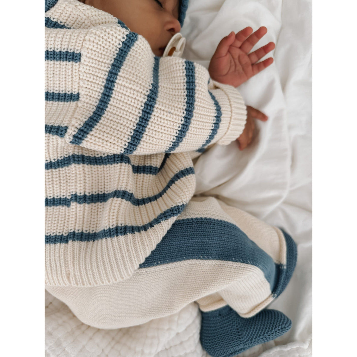 Knit Striped Pants  - Cream &amp; Denim Blue