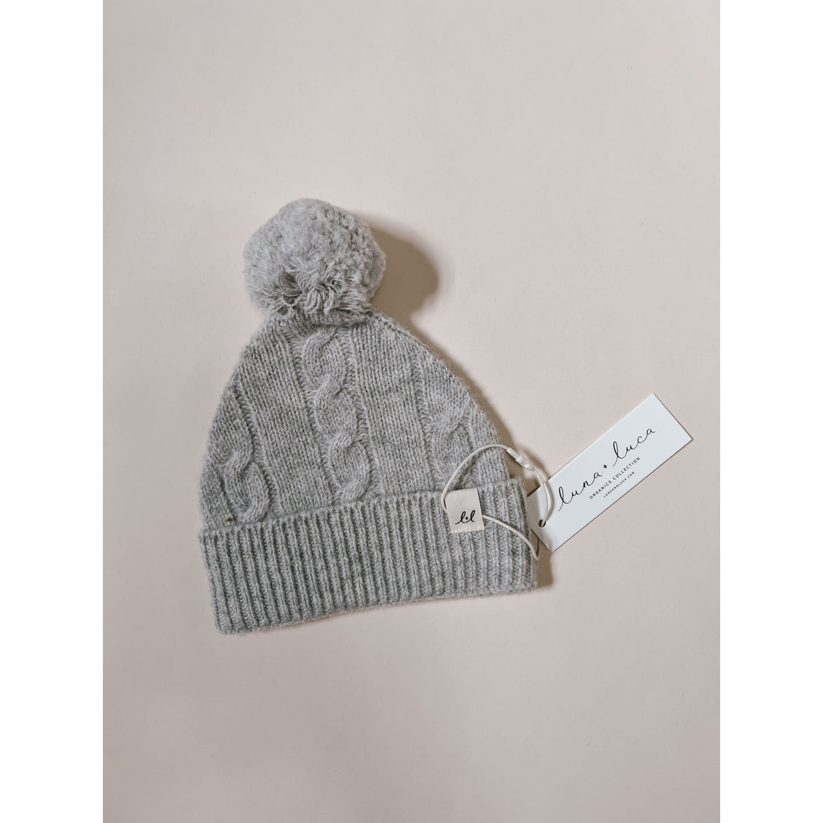 Luna + Luca Cable Knit Pom Beanie - Heather Gray